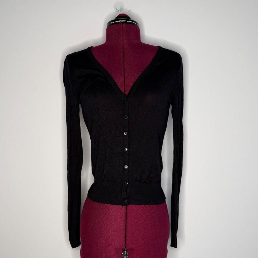 Lightweight Black Cardigan V-neck Womens XS Baisp